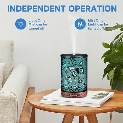 Essential Oil Diffuser Metal Aromatherapy Diffuser, Cool Mist Diffuser with 7 Color Lights for Home Office Spa (Big Butterfly)