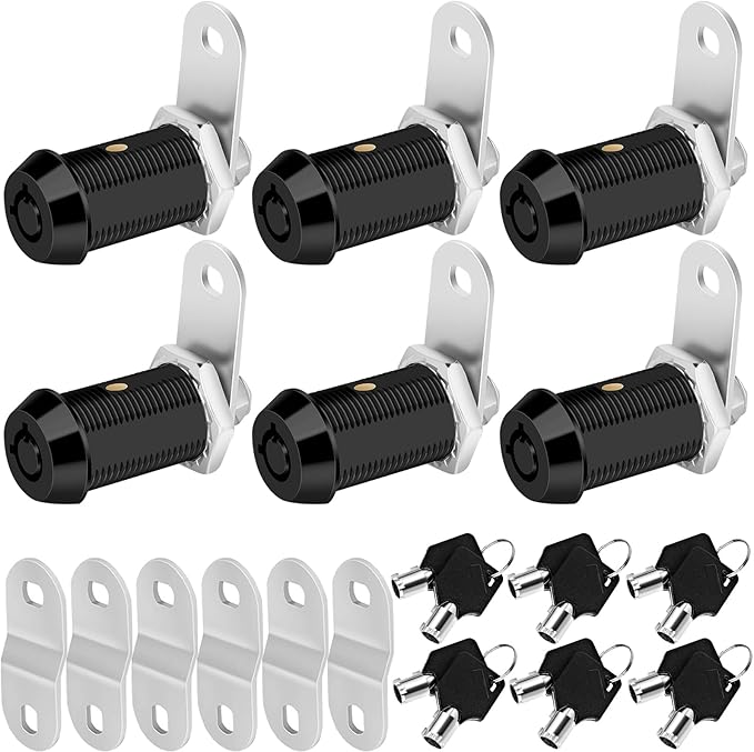 Cam Locks RV Storage Keyed Alike, 1-1/8" Fits 7/8" Max Door Thickness, Compartment Locks for Camper Trailer Cabinet With Keys (Black, 6-Pack)