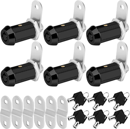 Cam Locks RV Storage Keyed Alike, 1-1/8" Fits 7/8" Max Door Thickness, Compartment Locks for Camper Trailer Cabinet With Keys (Black, 6-Pack)