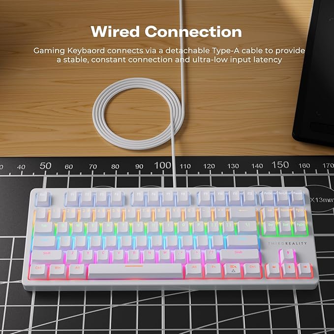 THIRDREALITY Smart Mechanical Keyboard MK1, Matter Over WiFi, 87-Key Wired Gaming Keyboard/USB-A, 44 Customizable RGB Lighting, Work with Home Assistant, SmartThings, Apple Home (White)