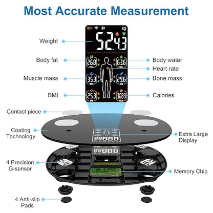 INSMART Smart Scale for Body Weight, All-in-one LCD Display Bathroom Weight Scales Body Fat Scale,Bluetooth Digital Smart Weighing Scale with Heart Rate,Heart Index & Body Composition Analyzer,396 lbs