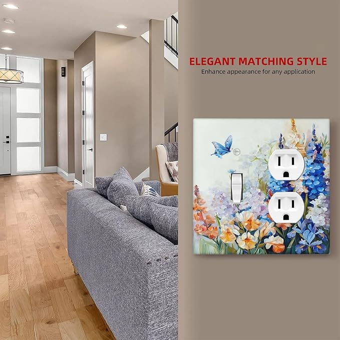 Decorative Outlet Covers Rustic Colorful Floral Garden Flowers 2 Gang Wall Plate Single Toggle Duplex Light Switch Cover Switch Plate Covers Faceplate for Country Bedroom Home Decor