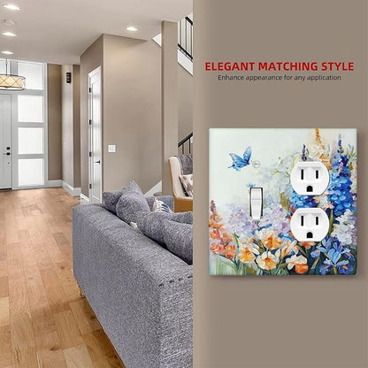 Decorative Outlet Covers Rustic Colorful Floral Garden Flowers 2 Gang Wall Plate Single Toggle Duplex Light Switch Cover Switch Plate Covers Faceplate for Country Bedroom Home Decor