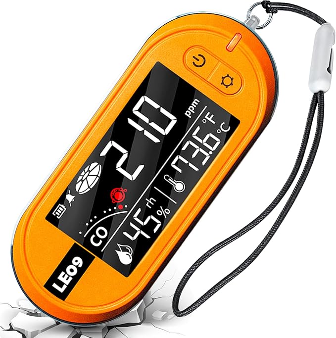 Portable Carbon Monoxide Detectors Support 500-hour Standby Time, 3-in-1 CO Detector (Temp, Humidity, and CO), Alarm Function, Lanyard Design for Camping Travel Car RV