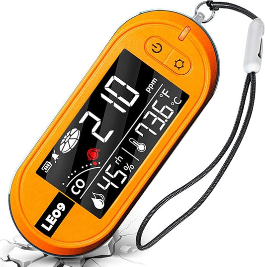 Portable Carbon Monoxide Detectors Support 500-hour Standby Time, 3-in-1 CO Detector (Temp, Humidity, and CO), Alarm Function, Lanyard Design for Camping Travel Car RV