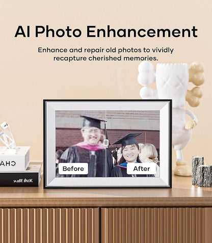 Cozyla 10.1'' WiFi Digital Picture Frame AI-Enhanced Free Unlimited Storage Auto-Rotate Share Photo＆Video via Apps from Phone Smart Digital Photo Frame Electric Picture Frame Slideshow Display Mat
