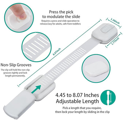 6 Pack Vmaisi Multi-Use Adhesive Straps Locks - Childproofing Baby Proofing Cabinet Latches for Drawers, Fridge, Dishwasher, Toilet Seat, Cupboard, Oven,Trash Can, No Drilling (White) (6)