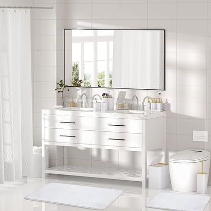 Bathroom Accessory Set - Bathroom Set, 27PC Bathroom Accessories Set, White Bathroom Sets with Shower Curtain and Rugs, Mini Trash Can, Toilet Brush, Trash Can & Soap Dispenser