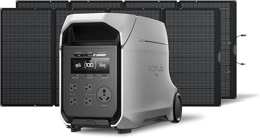 EF ECOFLOW DELTA 3 Ultra Plus Portable Power Station with 2X400W Solar Panel, 3072Wh LiFePO4 Battery, 3600W (7200W Surge) Output, Expandable to 11kWh, Reliable Home Battery Backup & Camping
