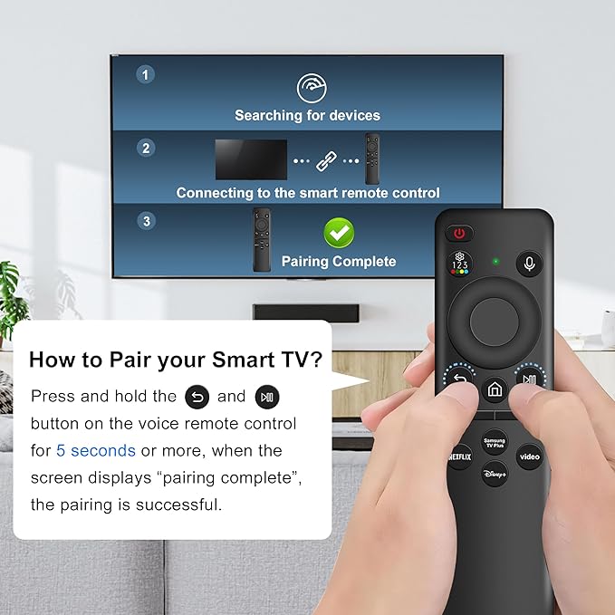 Rechargeable Voice Remote for Samsung Smart TVs, Replacement for 2021–2025 Samsung TV Remote Control with Solar Charging and Voice Search, Compatible with BN59-01432A