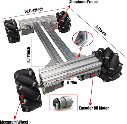 Professional Smart 4WD Metal Robot Car Chassis Kit with 97mm Mecanum Wheels, DIY RC Robotic Moving Platform,for AGV, School Eduactional Science Kits, Remote Control Robotic STEAM Model Experiment