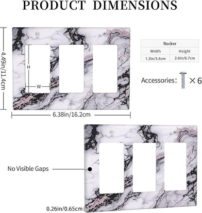 Light Switch Covers White Marble Pattern Black Lines Pink Lines 3 Gang Rocker Electrical GFCI Decorative Triple Outlet Wall Plate Cover Switchplate for living Room Office Decor