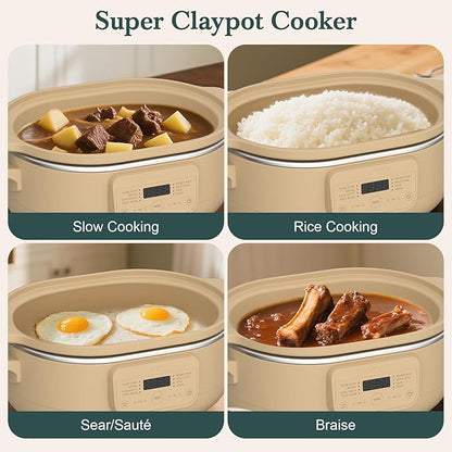 MAGNIFIQUE 4 Quart Programmable Casserole Slow Cooker, 8-in-1 Multi Cooker with Removable Non-Toxic Stoneware Crock, Claypot Slow Cooker, Rice-cooking, Nonstick, Oven Safe Pot to 450°F, Brown