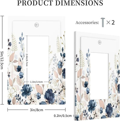 Blue Flora Boho Vintage Flower Golden Leaves Decorative Outlet Covers 1 Gang Single Rocker Light Switch Cover Plate Wall Plates GFCI Faceplate for Bedroom Living Room Decor