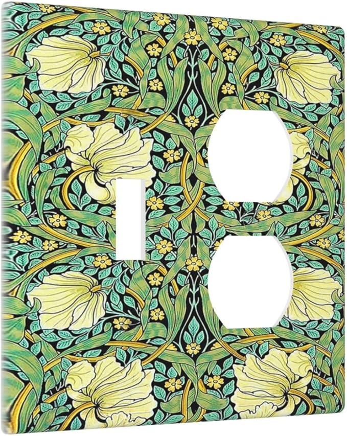 Wallplates William Morris Vintage Floral Yellow Flowers Green Leaf 1 Toggle 1 Duplex Switch Plate Electrical GFCI Faceplate Decorative Light Switch Covers for Bedroom living Room Decor