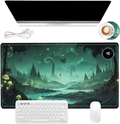 Heated Mouse Pad, Warm Desk Pad, Keyboard Mat 23.6 x 14 Inch Large Size Intelligent Fast Heating, 3 Speed Adjustable, Timed Auto Power Off for Game Office Home, Dark Fantasy Forest