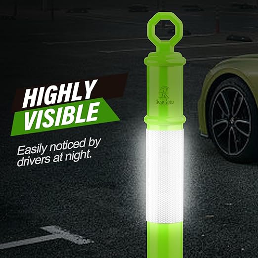 RoadHero 45 Inch Delineator Post with Base, Portable Lime Green Traffic Delineator Posts Cones with Reflective Collars for Parking Lots, Road Safety, Construction Events 3 Pack