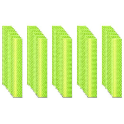 Non Fading Fluorescent Yellow Reflective Stickers 1 inch X 6 inch, Outdoor Waterproof High Visibility Safety Adhesive Reflector (50 Pcs)