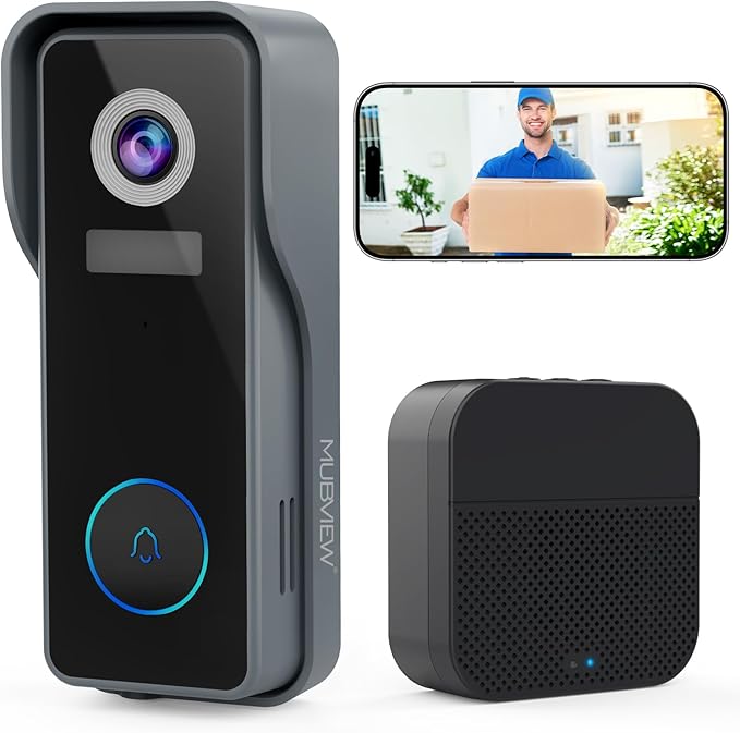 MUBVIEW Wireless Doorbell Camera with Chime, 2K Video Doorbell Wireless with Voice Changer, Motion Detection, Anti-Theft, Night Vision, 2-Way Audio, SD/Cloud Storage, No Subscription