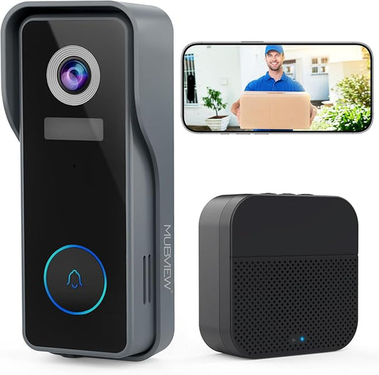 MUBVIEW Wireless Doorbell Camera with Chime, 2K Video Doorbell Wireless with Voice Changer, Motion Detection, Anti-Theft, Night Vision, 2-Way Audio, SD/Cloud Storage, No Subscription
