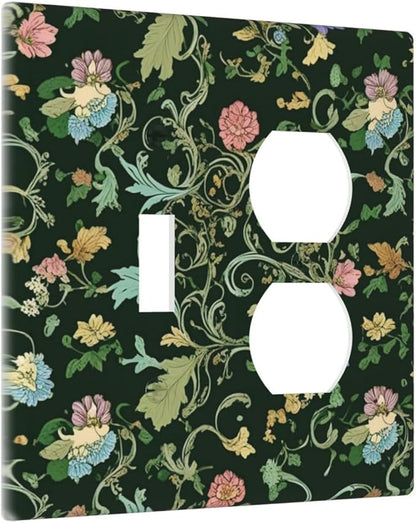 Decorative Outlet Covers Vintage Green Leaf Plant Rustic Pink Flower 2 Gang Wall Plate Cover Single Toggle Duplex Combo Two Switch Light Switch Cover Plate Jumbo Faceplate