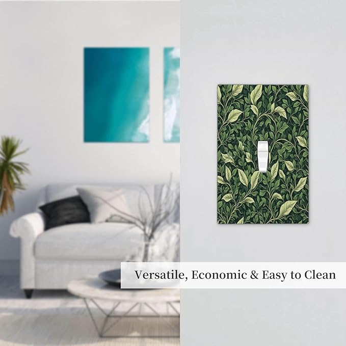 Vintage Green Plant Leaves Single Toggle Light Switch Cover plate Outlet Cover Decorative Switchplate Wall Plates Electrical Panel Cover for Bathroom Living Room 5 X 3 IN