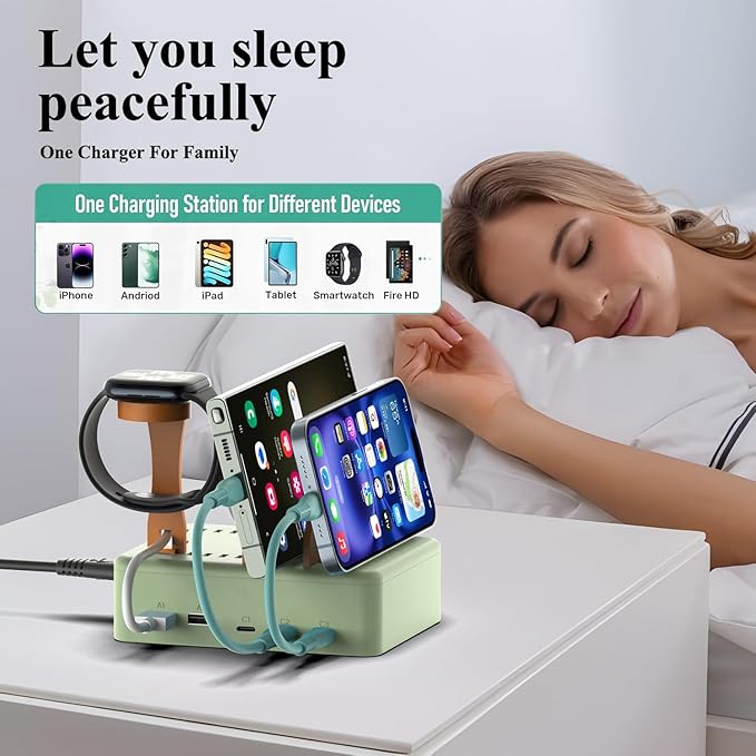 KFD Charging Station for Multiple Devices, 70W 5-Port USB C Fast Charger Stations for iPhone iPad Android Cell Phone Kindle Tablet, Multi-Device Organizer Docking Station, Multi Charger Organizer