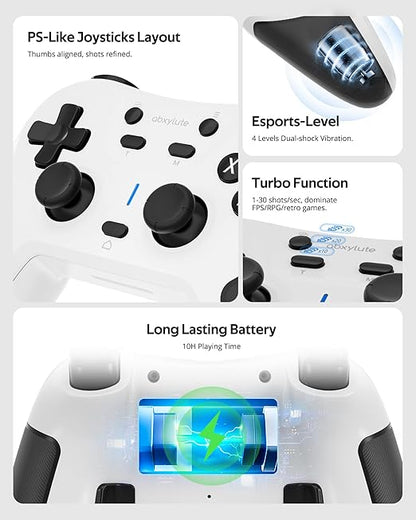 abxylute C5P Wireless Gaming Controller for PC/Switch/iOS/Android/PS3/PS4/Steam/MAC, 2.4 GHz Hall Effect Stick & Trigger Turbo-Remappable Back Buttons Rubberized Grip Console Layout Gamepad Vibration