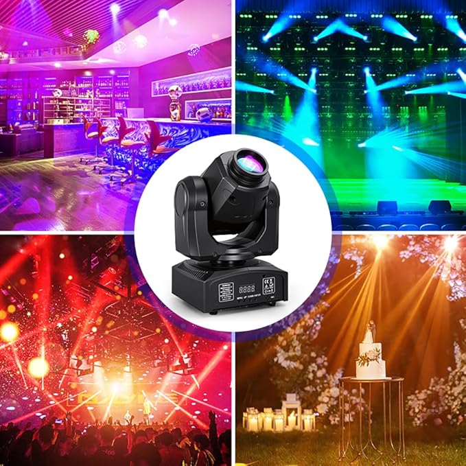 MINGJIE 60W LED Moving Head Stage Lights with DMX512 Control - 8 Gobos & 8 Colors, Sound Activated, 540° Pan & 270° Tilt, Compact DJ Light for Wedding, Party Stage Lighting (Flight case + 4 Lights)