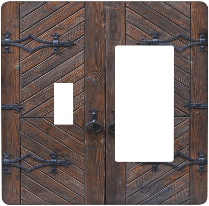 Decorative Outlet Covers Vintage Brown Wood Barn Door 2 Gang Wall Plate Single Toggle 1 Rocker Light Switch Cover Switch Plate Covers for Farmhouse Bedroom Home Decor