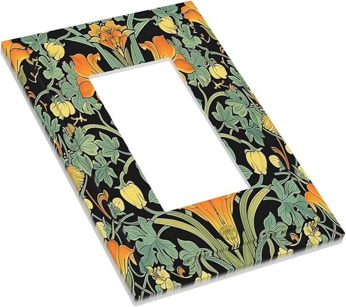 Decorative Outlet Covers William Morris Vintage Floral Green Yellow 1 Gang Single Rocker Light Switch Cover Plate Wall Plates GFCI Faceplate for Bedroom Home Decor