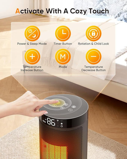 Smart Space Heater with WiFi/APP & Alexa Control, 1500W PTC Ceramic Electric Heaters for Indoor Use, 75° Wide-Angle Oscillation, 24H Timer, ECO Mode, Safe Indoor Portable Heater for Home Office