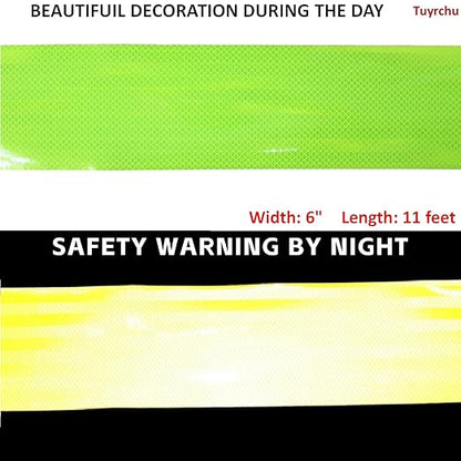 Non Fading Fluorescent Yellow Reflective Tape Outdoor Waterproof 6 inch, High Visibility Warning Safety Industrial Marking Tape (11 feet)
