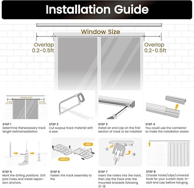 Aluminum 3 ft–6 ft Ceiling Curtain Track Set with 3 Types of Hooks, Adjustable Ceiling/Wall Mount Room Divider Curtain Rail System, White
