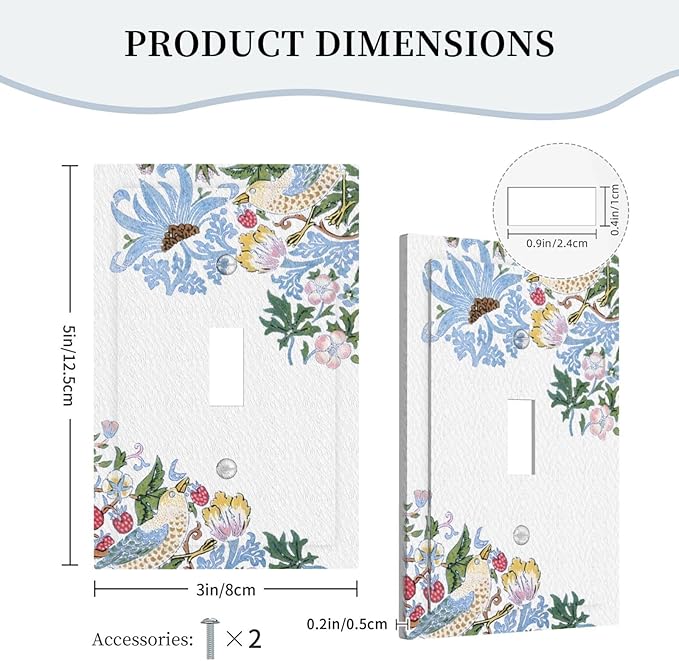 Decorative Light Switch Cover Plate Retro Morris Strawberry Rustic Plant Bird 1 Gang Wall Plate Oversized Single Toggle Wall Cover Plate Jumbo Electrical Switchplate Faceplate