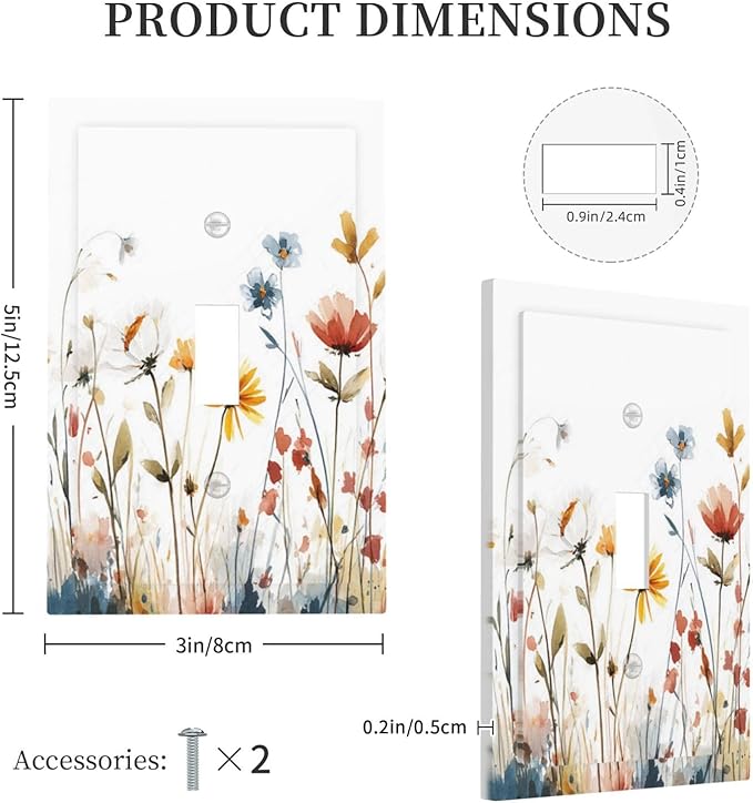 Watercolor Wildflower Colorful Floral Plant Decorative Light Switch Cover 1 Gang Single Toggle Device Electrical Faceplate Switchplates Decorator Outlet Wall Plate for Bed Room Living Room Decor