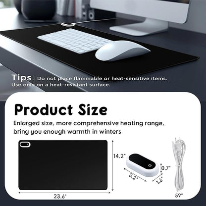 Konohan Heated Large Desk Mat PU Leather Warm Mouse Pad with 5 Heating Level & 4 Hour Auto Shut-Off Heating Keyboard Pad Warmer Gaming Mice Mat Only Supports 110v(Black Color,23.6"x 14.2")