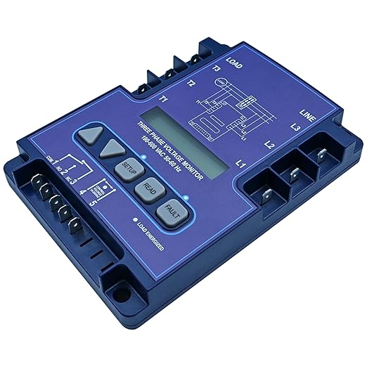 ICM450A 3-Phase Voltage Monitor with Backlit LCD, 190-600V AC, 25-Fault Memory, Programmable Relay, Replacement for ICM450A, EAC-800, PFM-2000