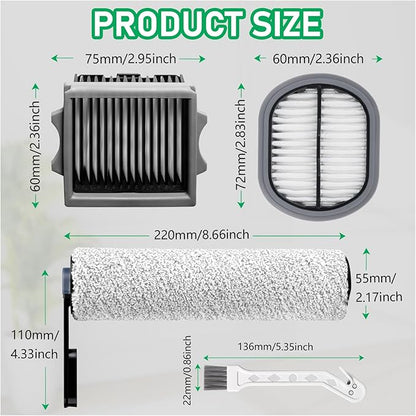 Only Floor ONE S5Combo Roller Brush Replacement and Vacuum Filter Kit Compatible with Tineco Floor ONE S5Combo Smart Wet Dry Vacuum Replacement Parts,2 Roller Brushes,2 HEPA Filters,1 Cleaner Brush
