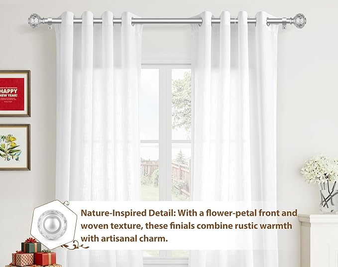 TONIAL Silver Curtain Rod 32 to 120 Inches, 7/8 Adjustable Curtain Rods for Windows 20 to 116 Inches, Splicing Drapery Rods Decorative with Netted Texture Finials