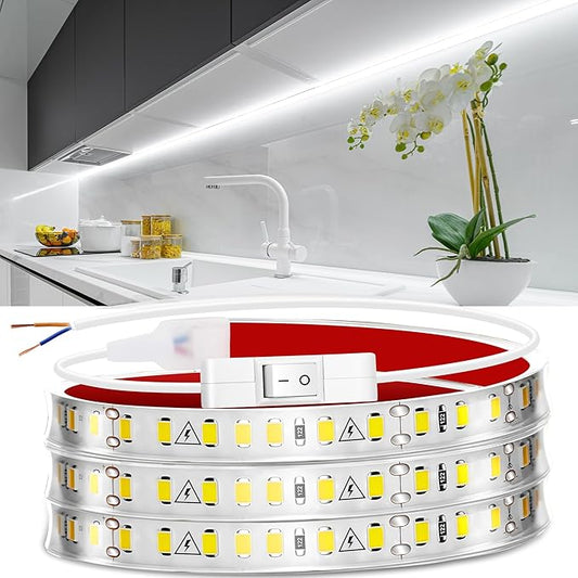 maylit Under Cabinet LED Strip Lighting Hardwired 48in, Ultra Bright Small LED Light Bar, 6000K Cool White, 110V-120V Wired Lights for Kitchen Cabinet, Counter, Workbench, Desk, Closet, Shelf, Indoor