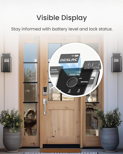 DESLOC WiFi Smart Lock D110 Plus, Built-in Wi-Fi No Hub Needed, Fingerprint Keyless Entry Front Door Lock, Touchscreen Keypad Deadbolt, Remote Control, Auto Lock, Anti-Peep PIN, BHMA, Alexa Compatible