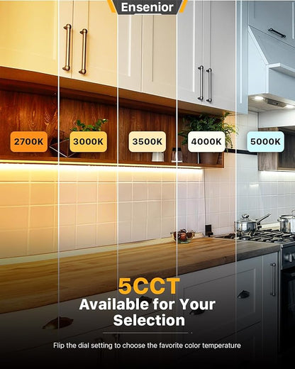 Ensenior 18 Inch LED Under Cabinet Lighting Hardwired, 5CCT, 10W 650LM, 2700K/3000K/3500K/4000K/5000K, Wired Under Cabinet Lights, Dimmable Under Counter Lights for Kitchen, FCC, 1 Pack