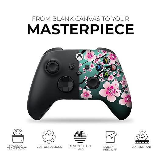 DreamController Cherry Blossom Custom X-box Controller Wireless compatible with X-box One/Series X/S Proudly Customized in USA with Permanent HYDRO-DIP Printing (NOT JUST A SKIN)