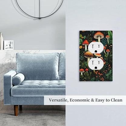 Decorative Outlet Covers Boho Red Mushroom Green Leaf Plants Floral 1 Gang Wall Plate Receptacle Duplex Light Switch Cover Plate Single Dual Plug Covers Electrical Switchplate Faceplate