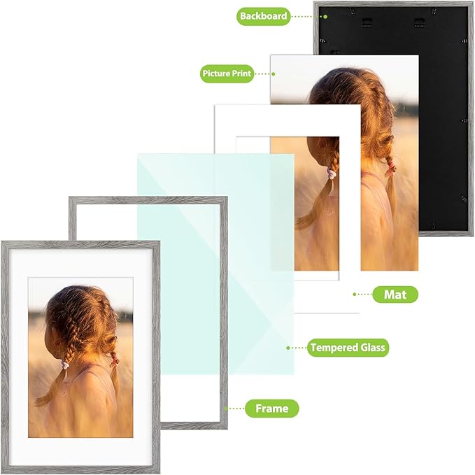 Golden State Art, 16X24 Picture Frame with Mat for 12X18 - High Definition Glass Wall Mounting Horizontal Vertical Display (Gray, 1 Pack)
