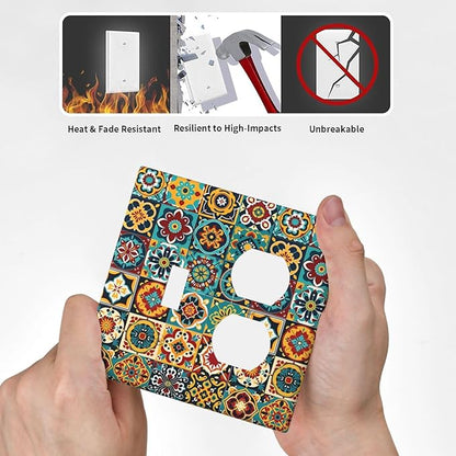 Wallplates Mexican Talavera Colorful Mosaic Tiles 1 Toggle 1 Duplex Switch Plate Electrical Gfci Faceplate Decorative Light Switch Covers For Bathroom Kitchen Decor