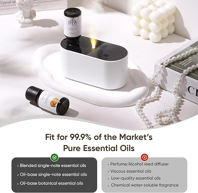 Waterless Diffuser for Essential Oil, Battery Operated Scent Air Aromatherapy Diffuser, Mini Aroma Diffusers with 3 Intermittent Mist Modes, Cycle Start for 400-700 sq.ft Home Office Bedroom