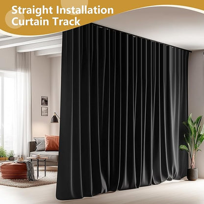 Bendable Ceiling Curtain Track Ceilings Mount or Wall Mounted Heavy-Duty Room Divider Curtains Rails for Living room Bedroom Shower Privacy RV Garage Dividers with Clips，Black 15 FT
