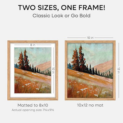 Homeforia 10x12 Picture Frame Wood, High End Natural Oak 10x12 Light Wooden Poster Frames with Mat 8x10, 10 x 12 Frames Matted to 8 x 10 Photo, 12x10 Hanging Frames, Tempered Glass, Wall Kit, Set of 1